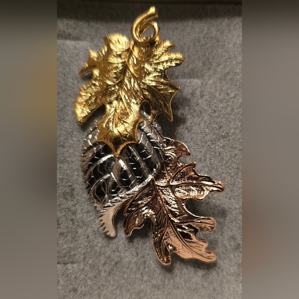 Elegant Gold, Silver And Rose Tone Leaf Brooch
